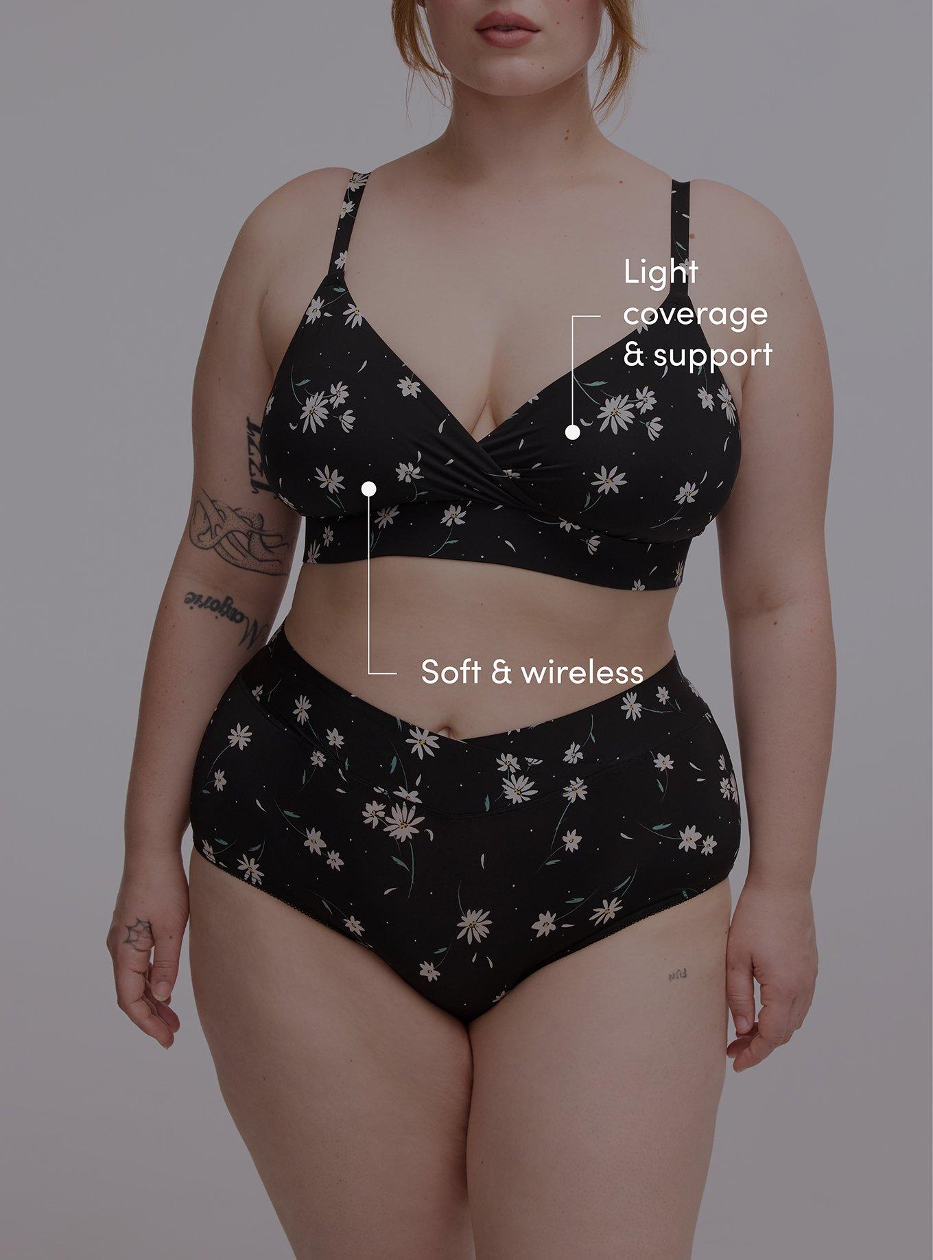 Lightly-Lined Smooth Surplice Bralette, DAISY DANCE FLORAL BLACK, alternate