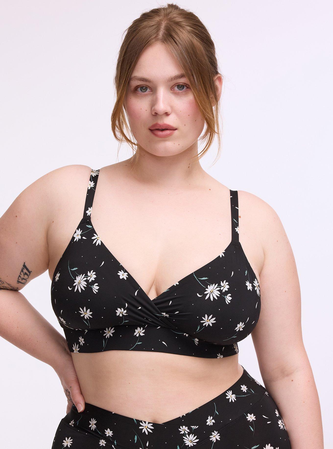 Lightly-Lined Smooth Surplice Bralette, DAISY DANCE FLORAL BLACK, hi-res
