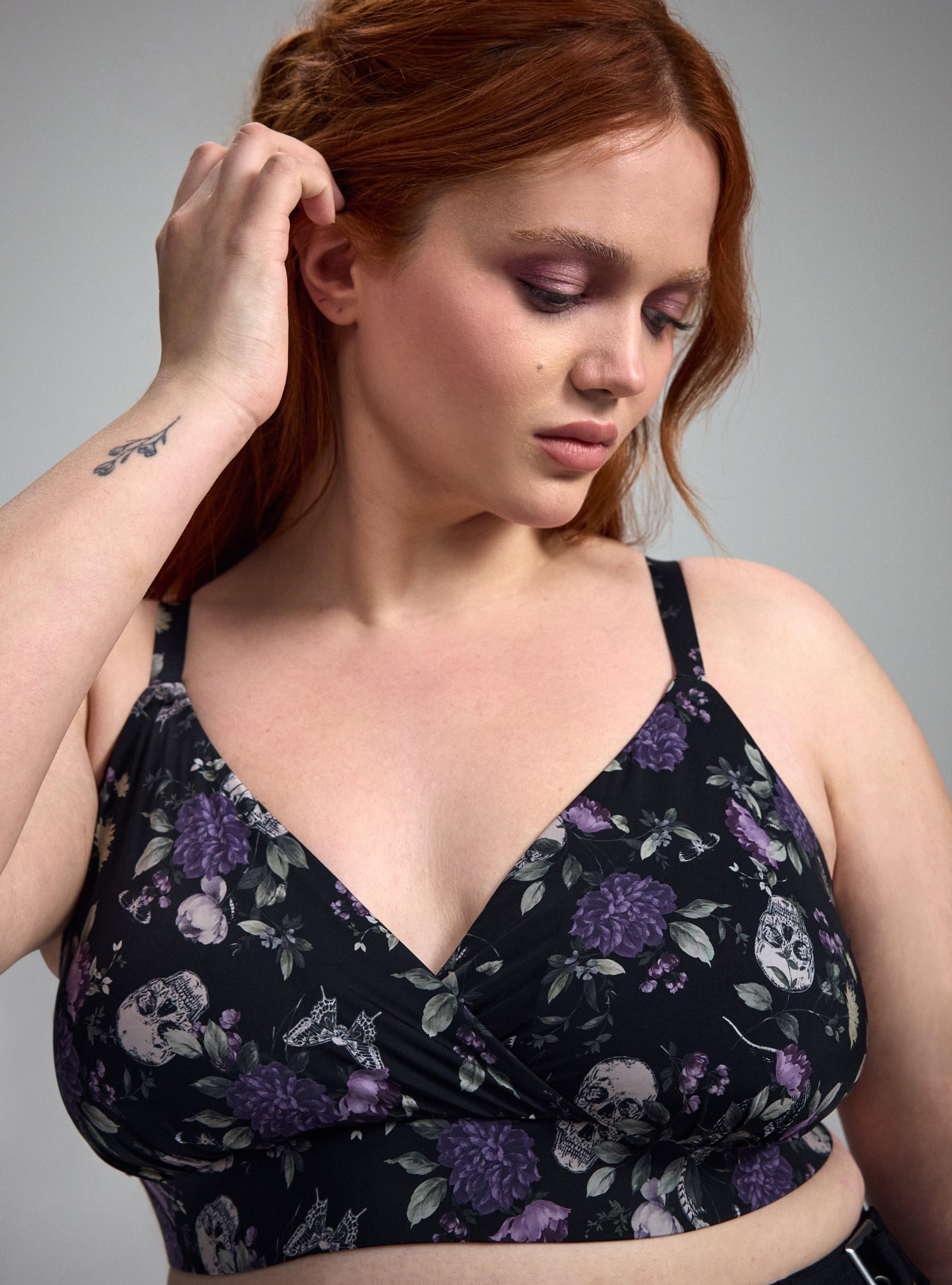 Lightly Lined Microfiber Surplice Bralette, CONSTANCE FLORAL BLACK, alternate