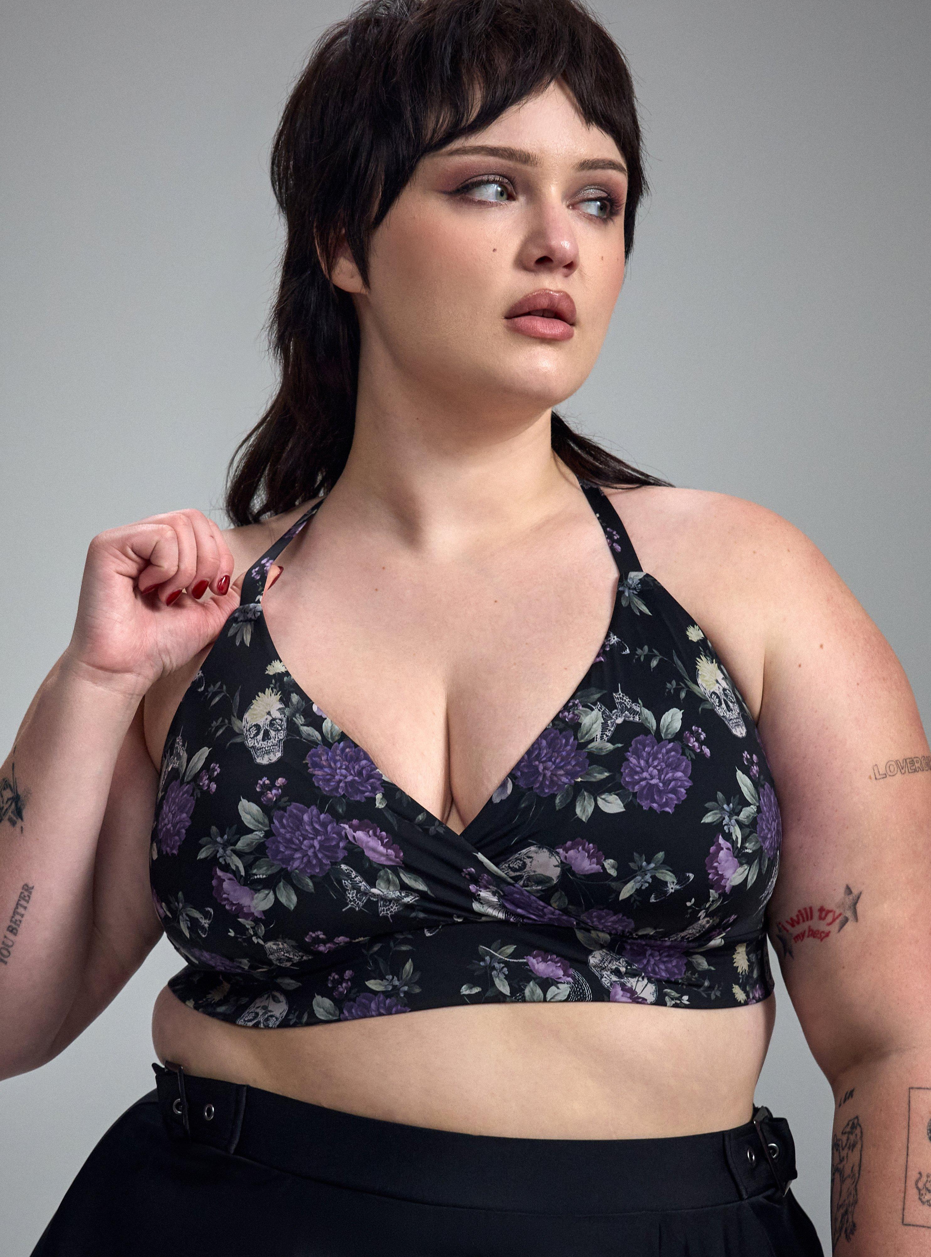 Lightly Lined Microfiber Surplice Bralette, CONSTANCE FLORAL BLACK, alternate