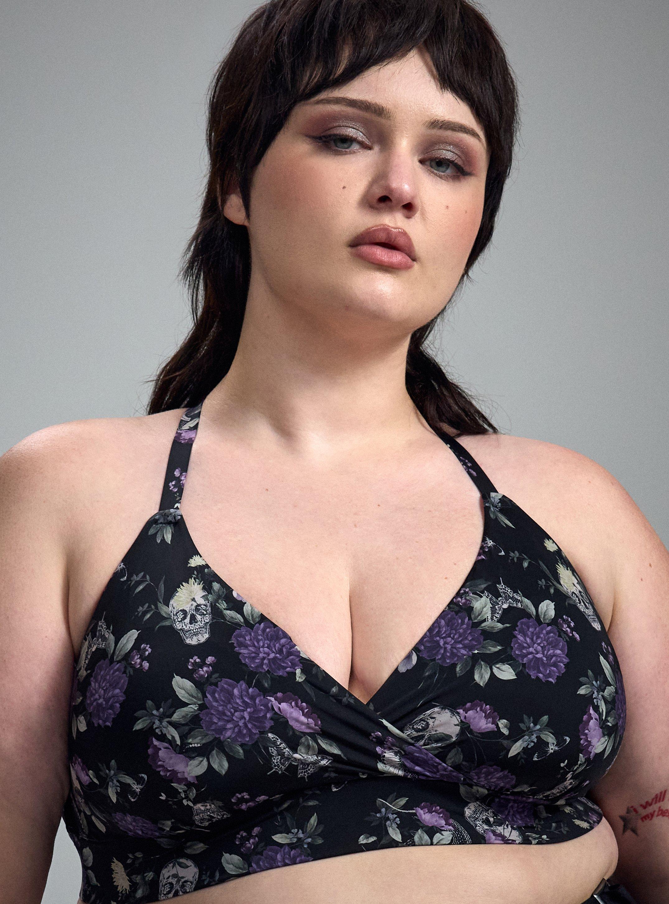 Lightly Lined Microfiber Surplice Bralette, CONSTANCE FLORAL BLACK, alternate