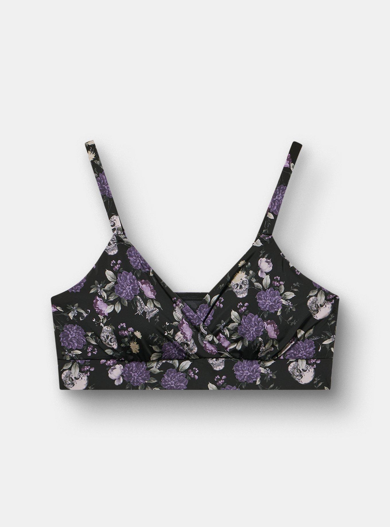 Lightly Lined Microfiber Surplice Bralette, CONSTANCE FLORAL BLACK, hi-res