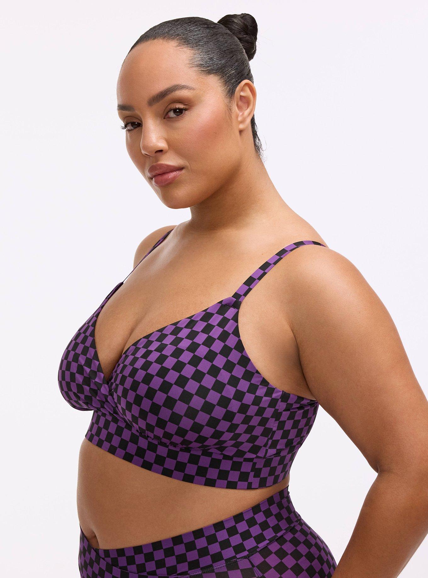 Lightly Lined Microfiber Surplice Bralette, SUNNY CHECK PURPLE MAGIC, alternate