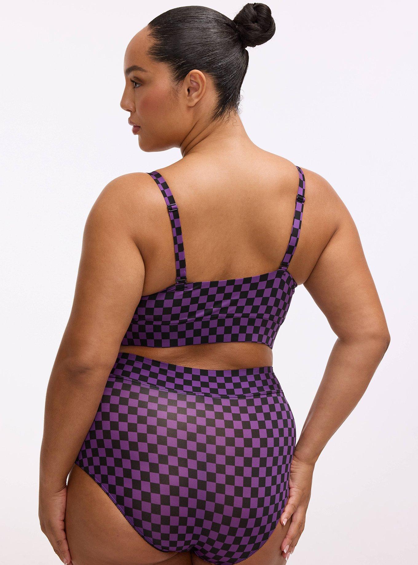Lightly Lined Microfiber Surplice Bralette, SUNNY CHECK PURPLE MAGIC, alternate
