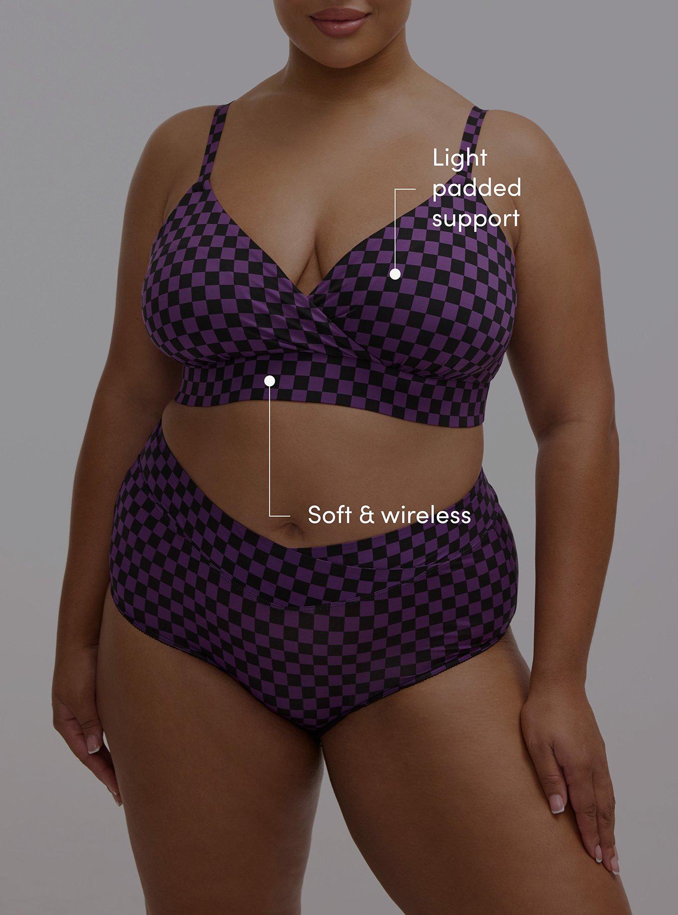 Lightly Lined Microfiber Surplice Bralette, SUNNY CHECK PURPLE MAGIC, alternate