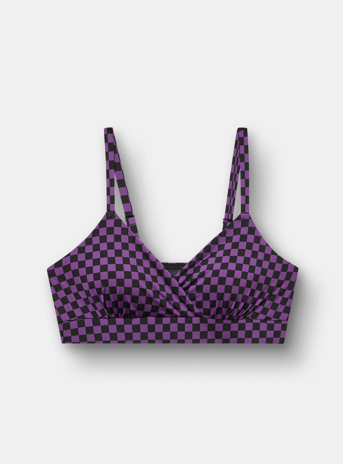 Lightly Lined Microfiber Surplice Bralette, SUNNY CHECK PURPLE MAGIC, flat