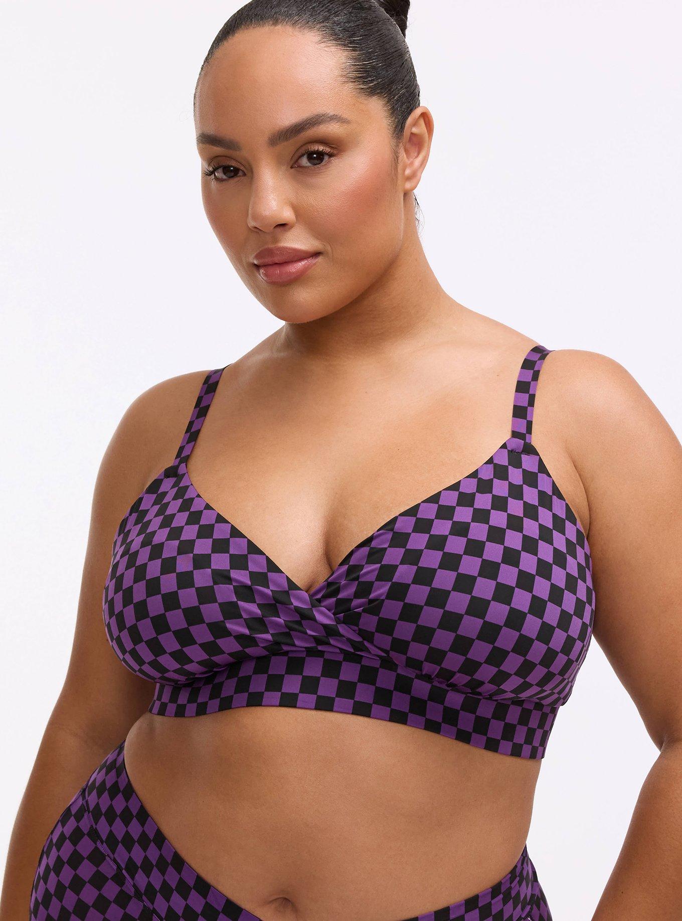 Lightly Lined Microfiber Surplice Bralette, SUNNY CHECK PURPLE MAGIC, hi-res