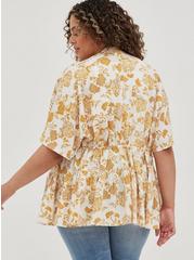 Plus Size Ruffle Kimono - Floral Yellow, , alternate