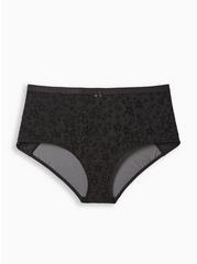 Plus Size Mesh and Flocking Mid Rise Brief Panty, BLACK STAR, hi-res