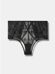 Lace Mid Rise Cheeky Panty With Open Bum, RICH BLACK, hi-res