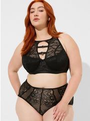 Lace High Waist Cheeky Panty With Open Bum, RICH BLACK, hi-res