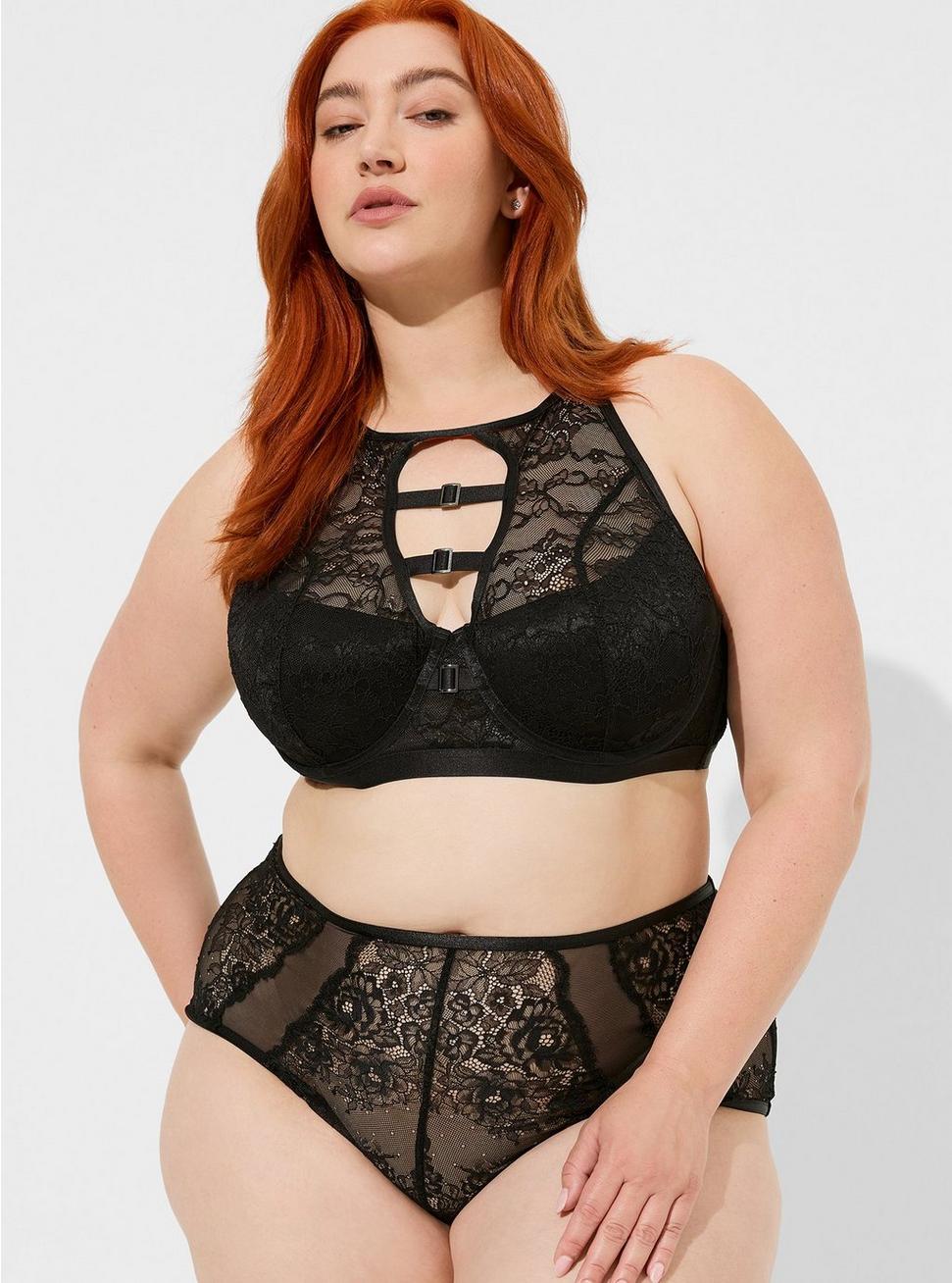 Lace Mid Rise Cheeky Panty With Open Bum, RICH BLACK, hi-res