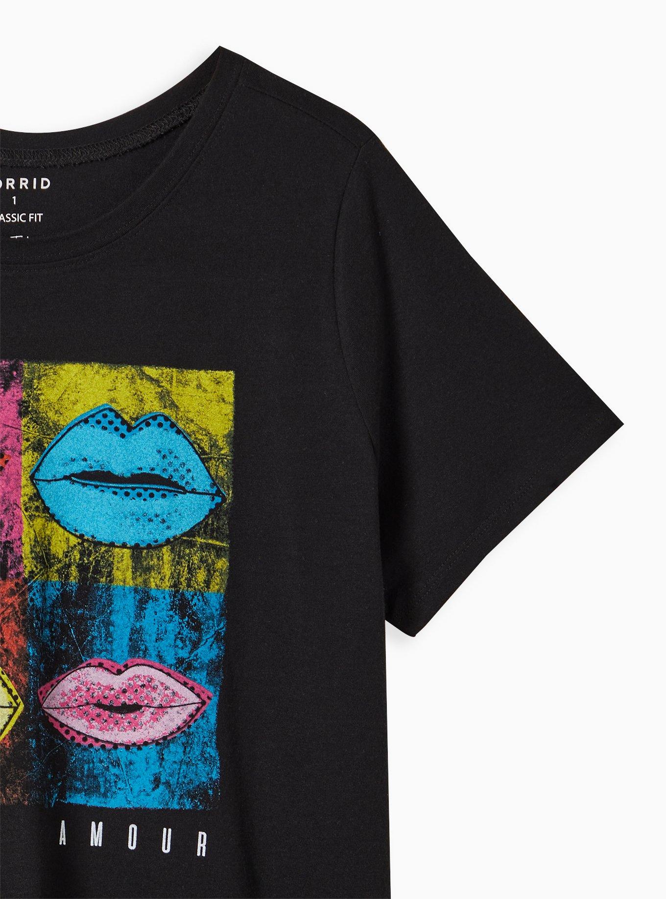 Plus Size Everyday Tee - Signature Jersey Pop Art Lips Black, DEEP BLACK, alternate
