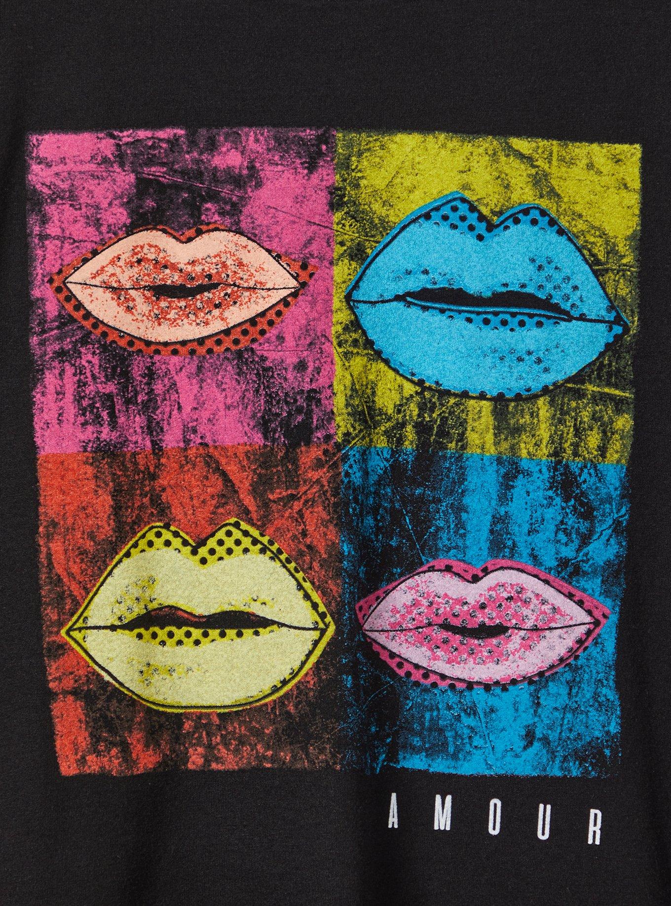 Plus Size Everyday Tee - Signature Jersey Pop Art Lips Black, DEEP BLACK, alternate