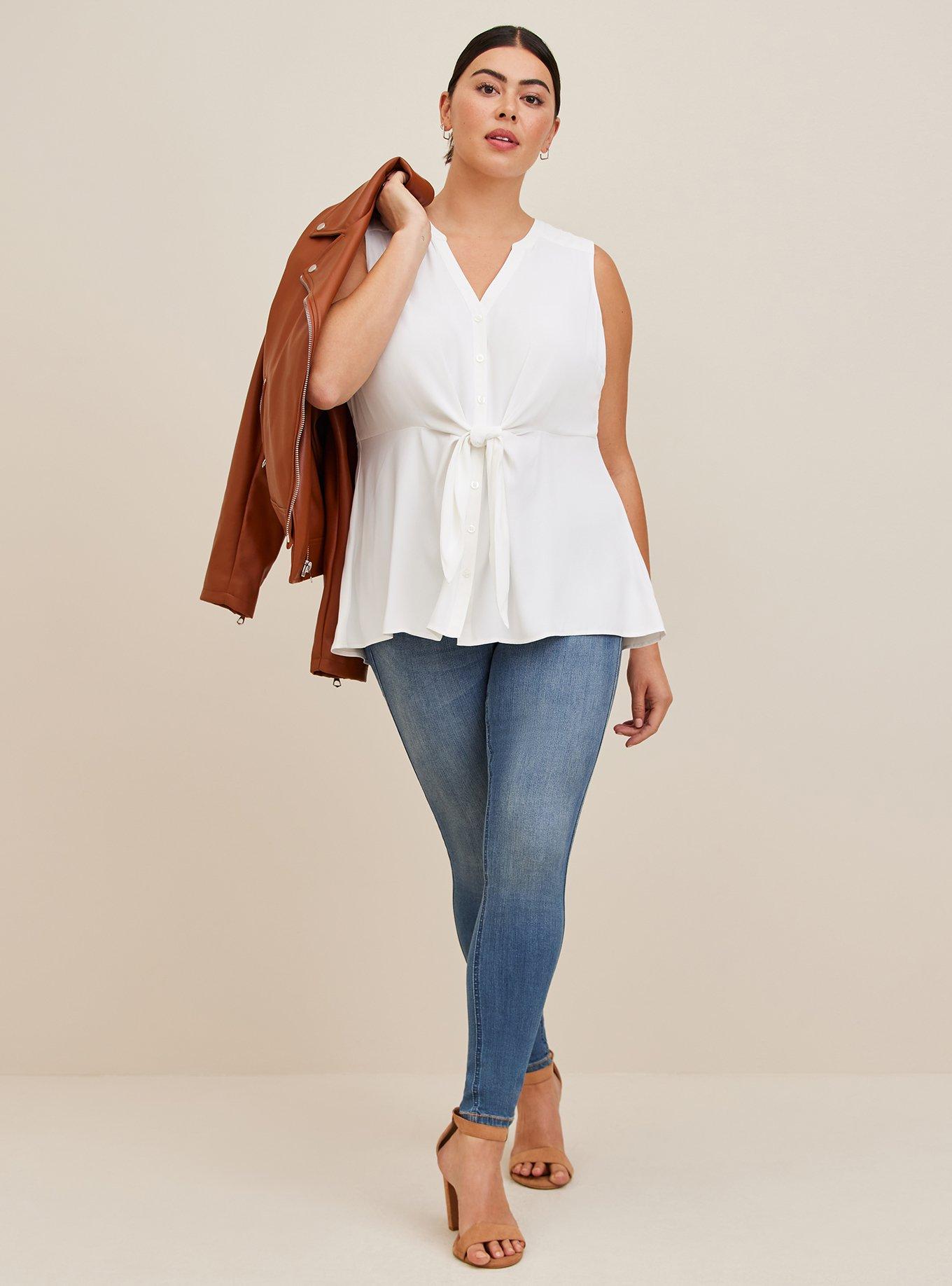 Button-Up Tie Front Peplum Blouse - Georgette White, CLOUD DANCER, alternate