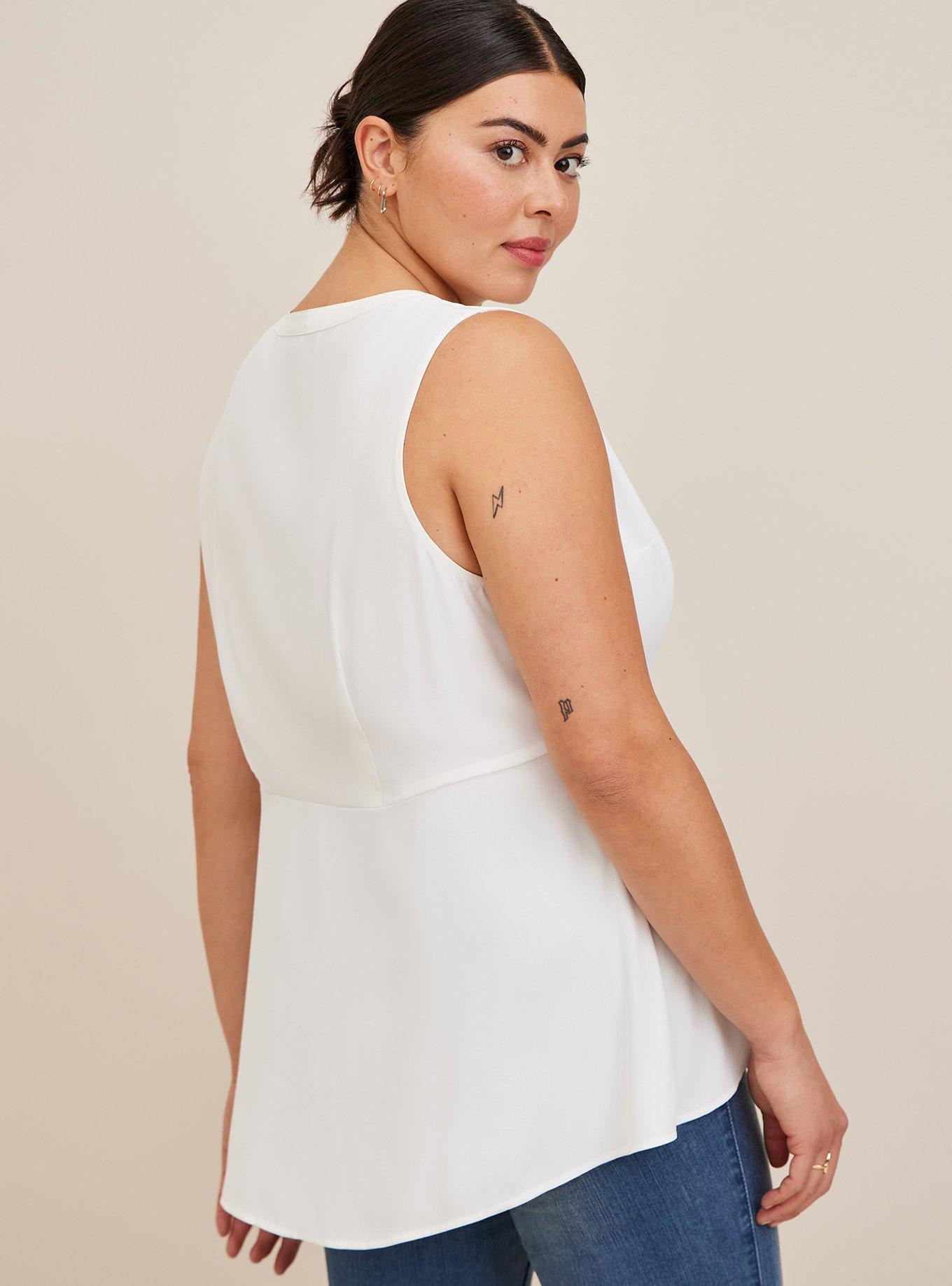 Button-Up Tie Front Peplum Blouse - Georgette White, CLOUD DANCER, alternate