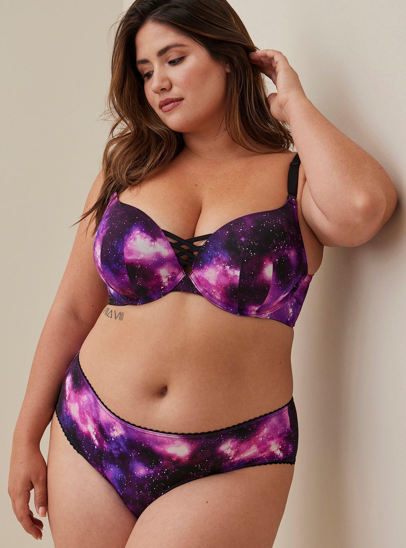 Plus Size - Black & Purple Lace Caged Hipster Panty - Torrid