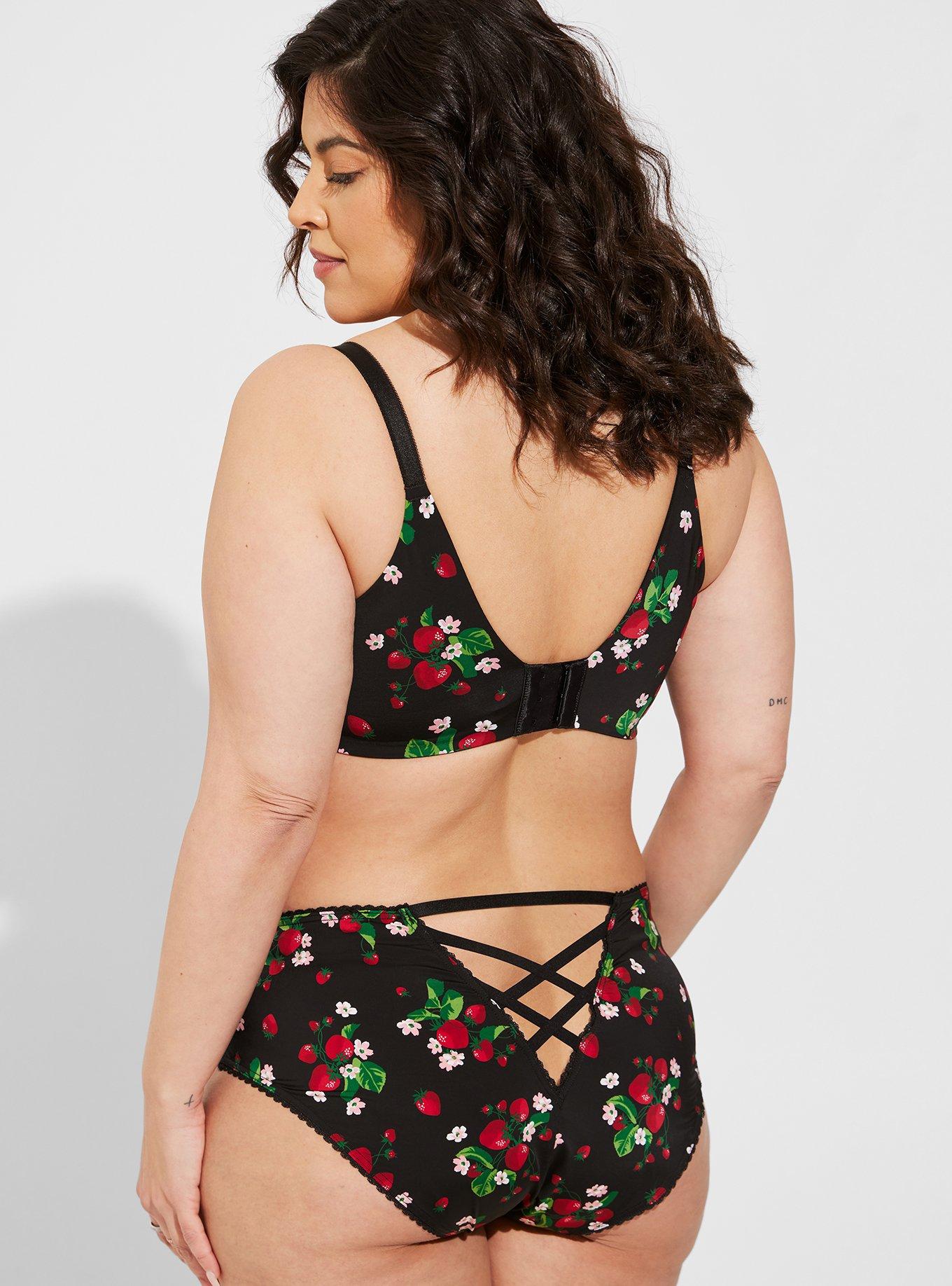 Plus Size - Black Floral Microfiber Thong Panty - Torrid