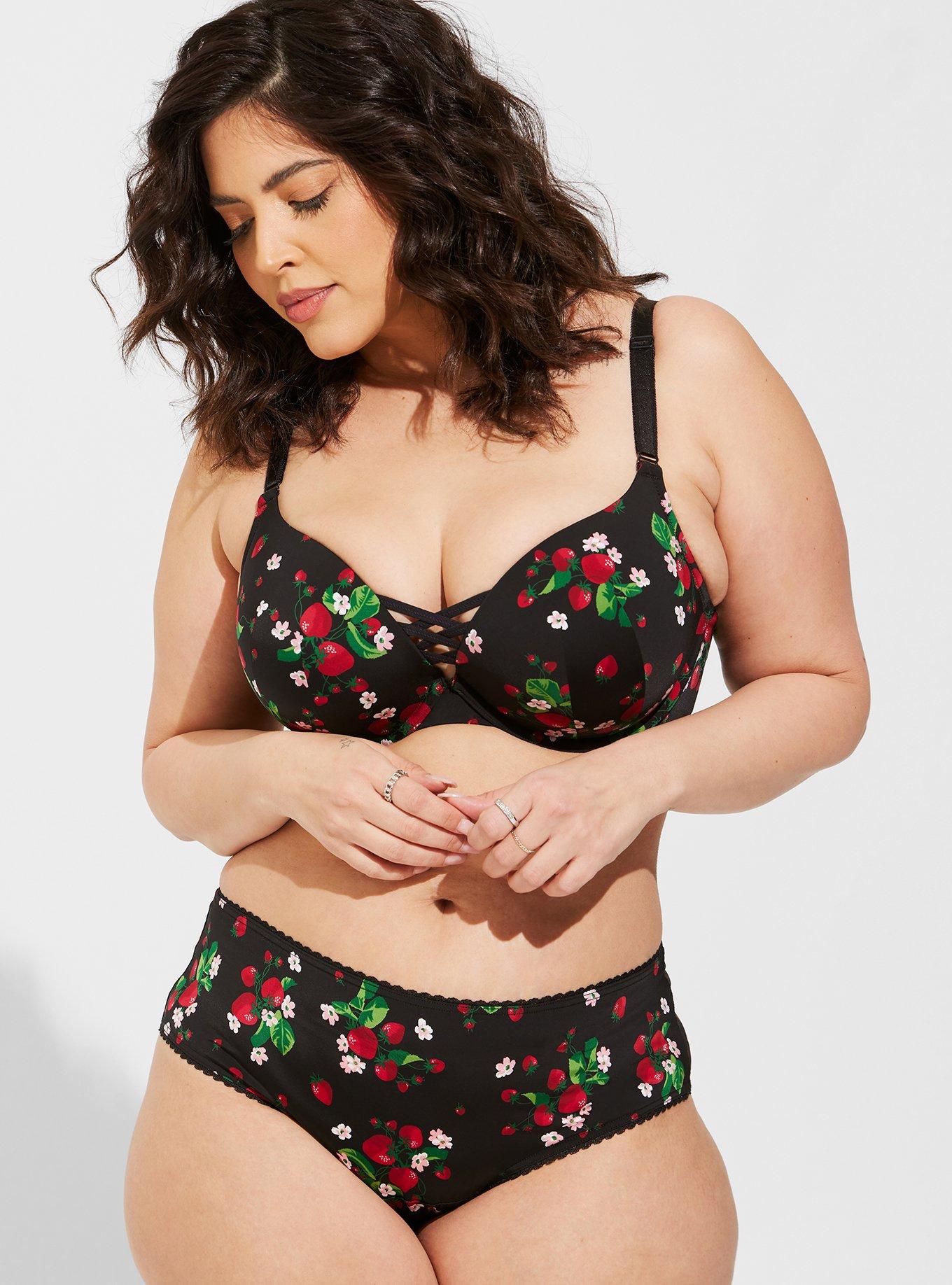 Plus Size - Black Floral Microfiber Thong Panty - Torrid