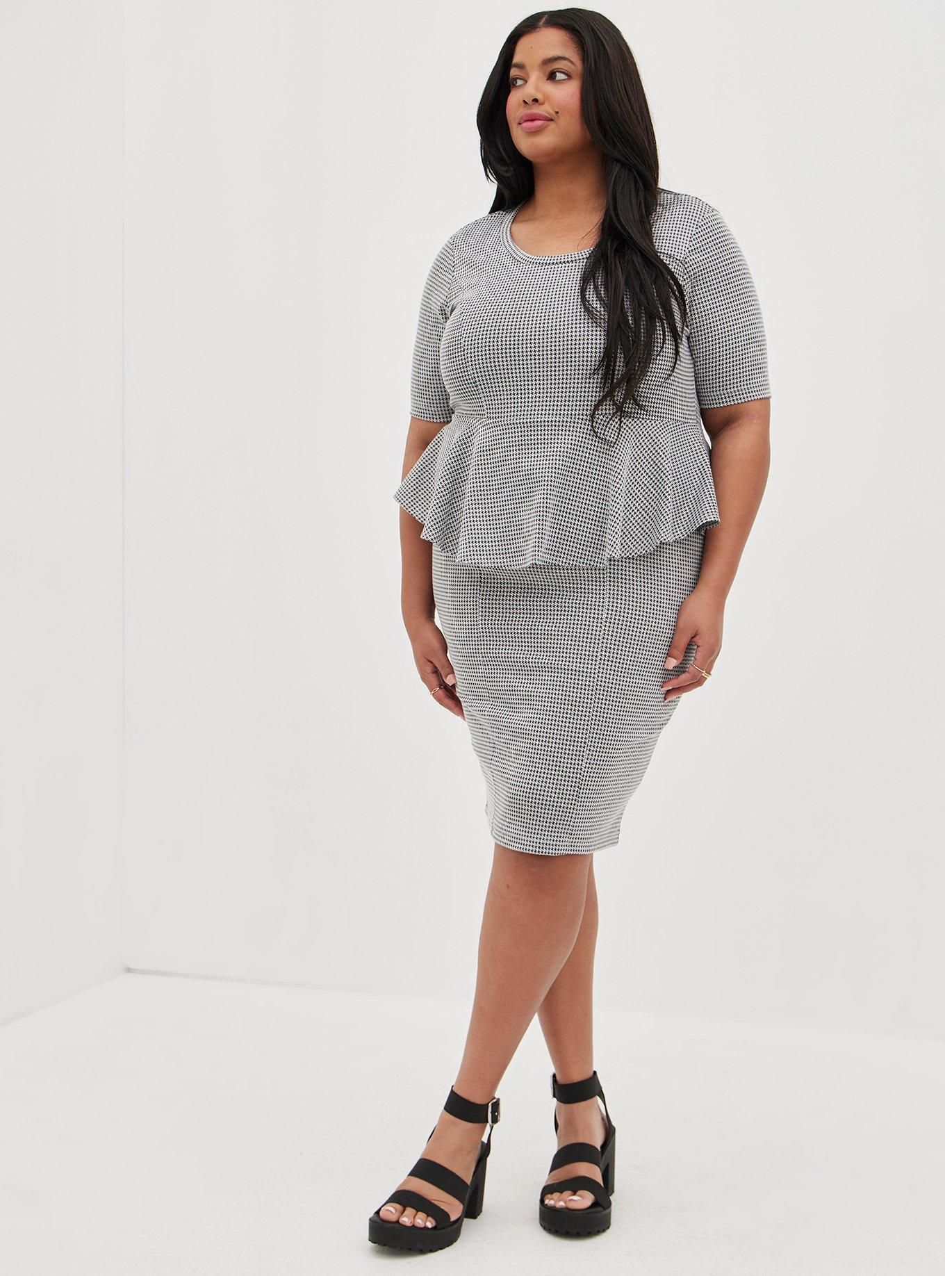 Plus Size - Peplum Dress - Double Knit Houndstooth - Torrid