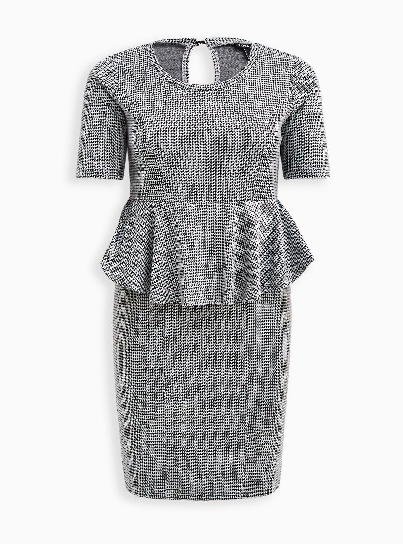 Plus Size - Peplum Dress - Double Knit Houndstooth - Torrid