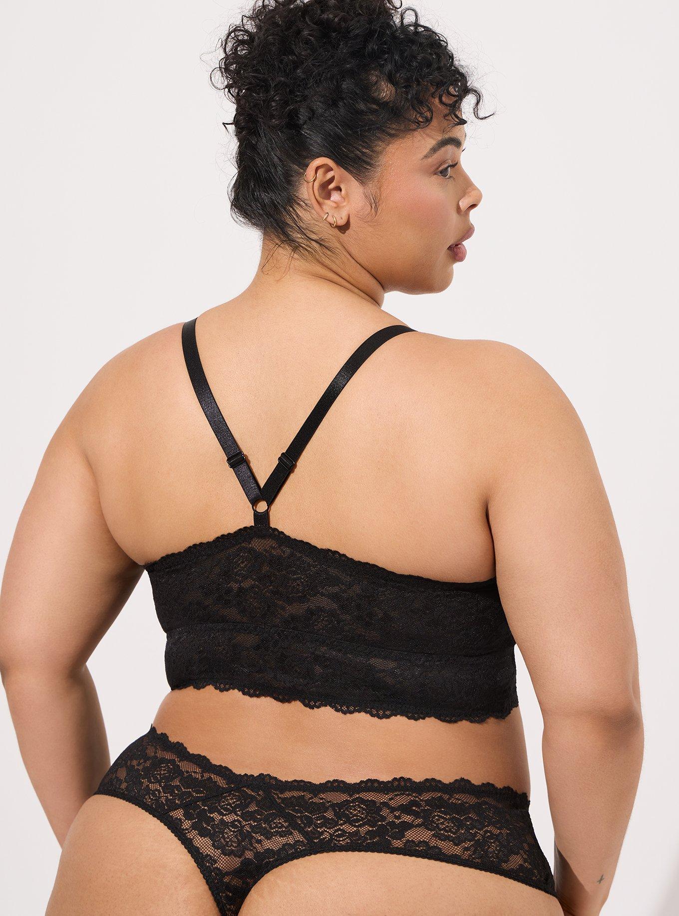 Plus Size Simply Lace Mid Rise Thong With V-Waist, RICH BLACK, alternate