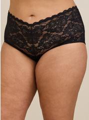Simply Lace Mid Rise Boyshort With V-Waist, RICH BLACK, hi-res