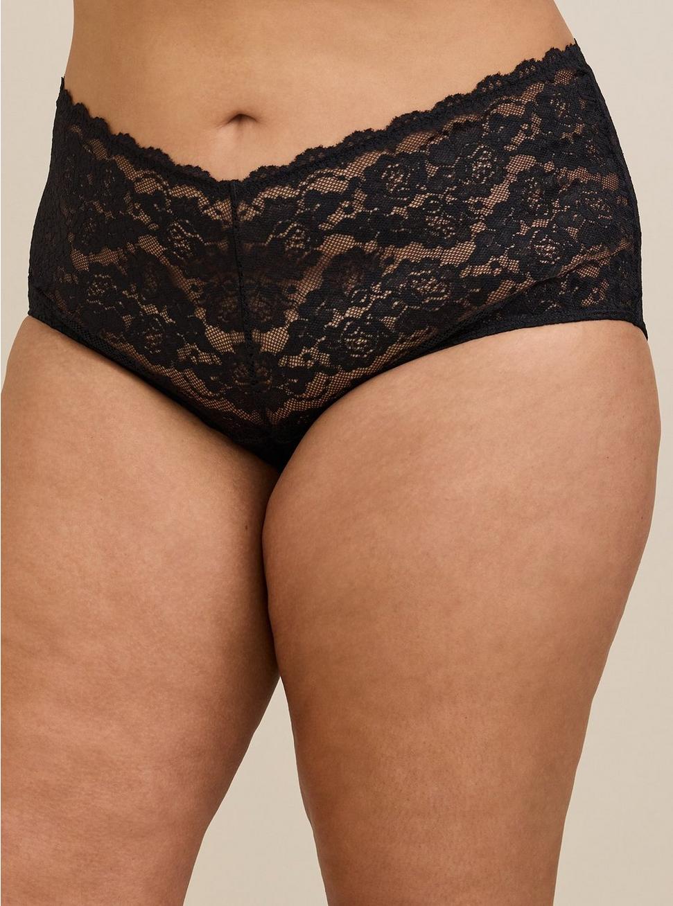 Simply Lace Mid Rise Boyshort With V-Waist, RICH BLACK, hi-res