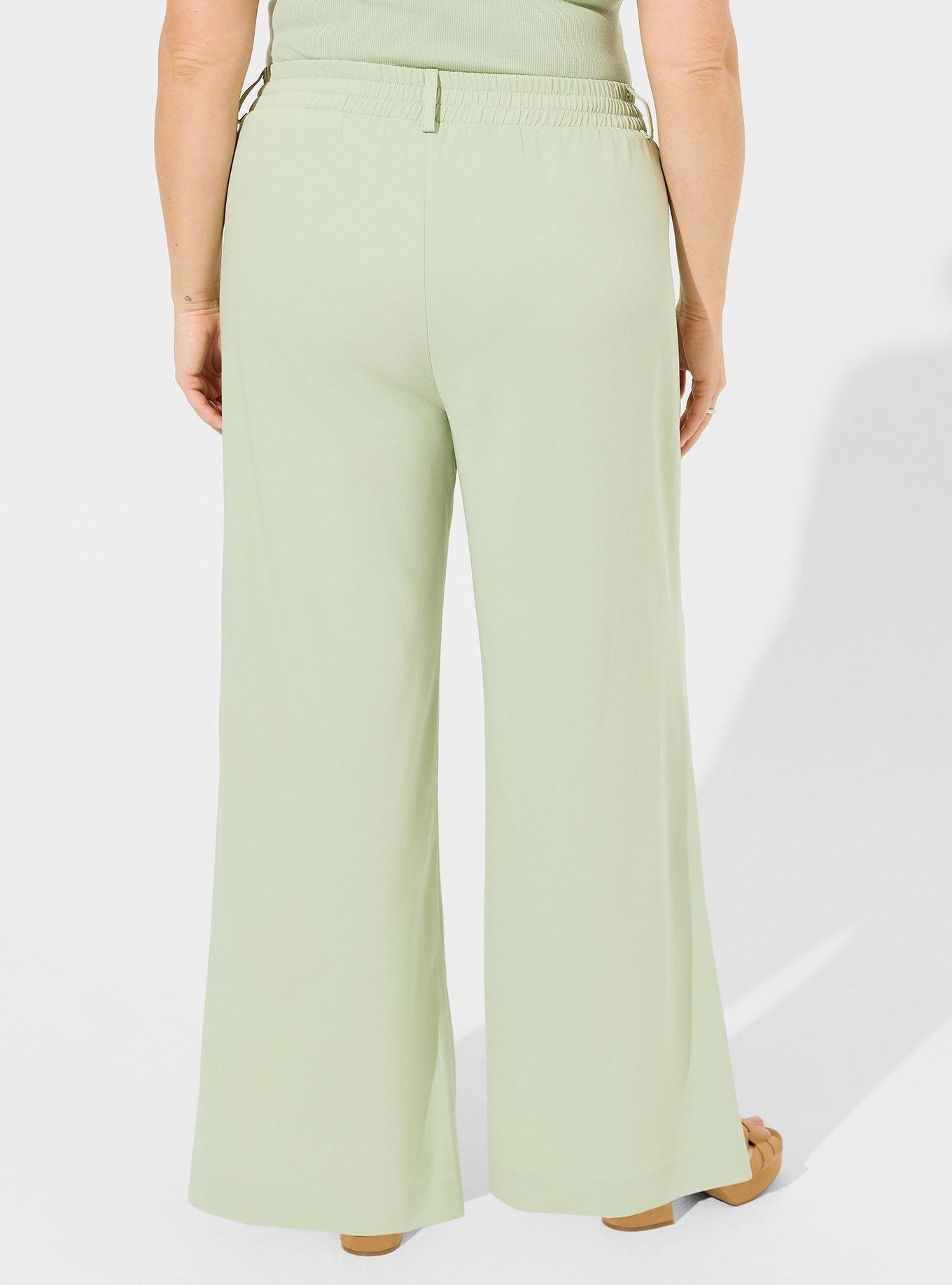 Quince Stretch Crepe Pleated Wide Leg Pant NWT Green XL