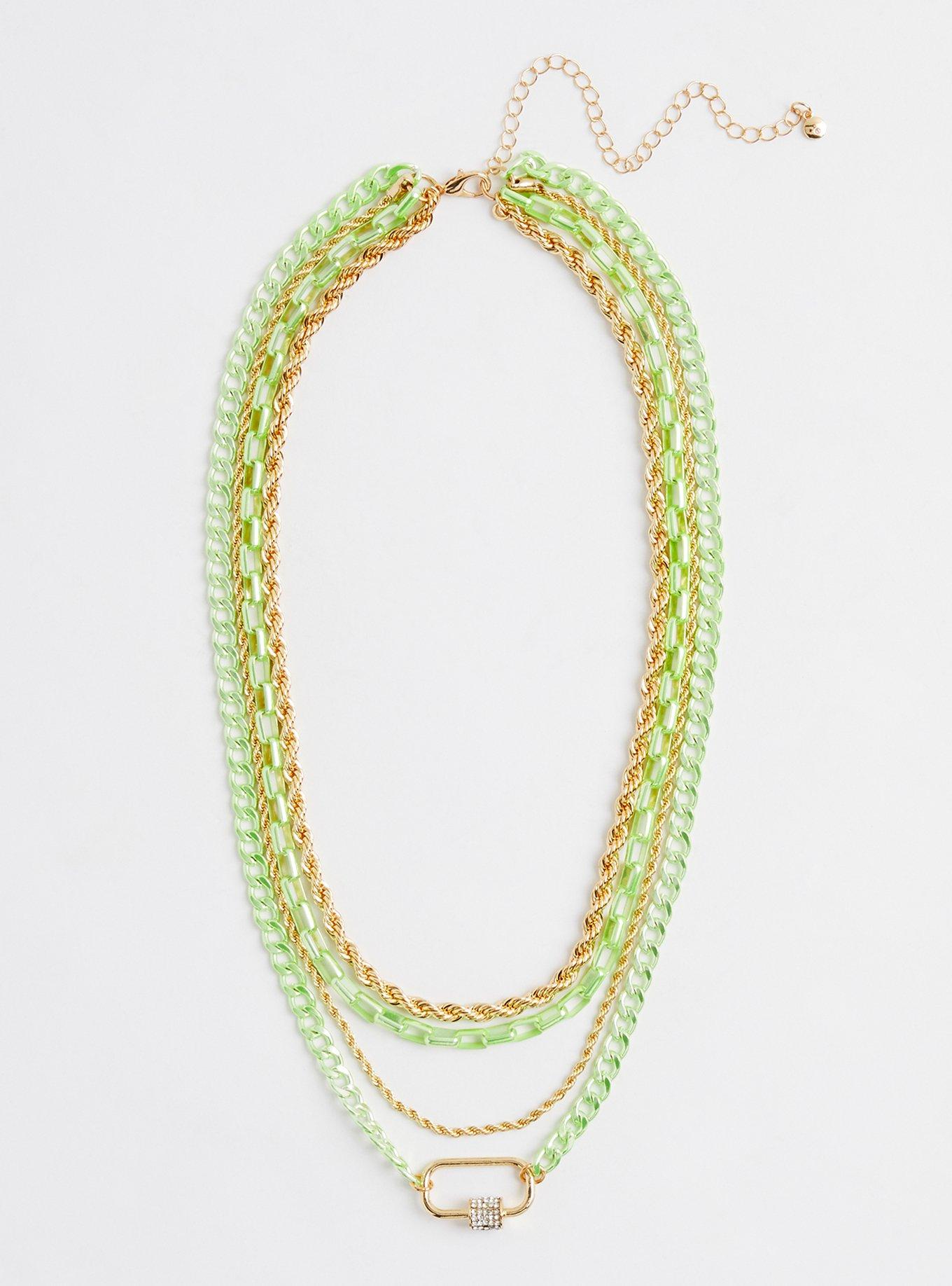 Rope & Link Layered Chain Necklace - Green & Yellow