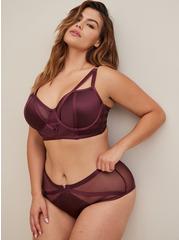 Plus Size Strappy Satin Cheeky Panty With Keyhole Back, WINETASTING, hi-res