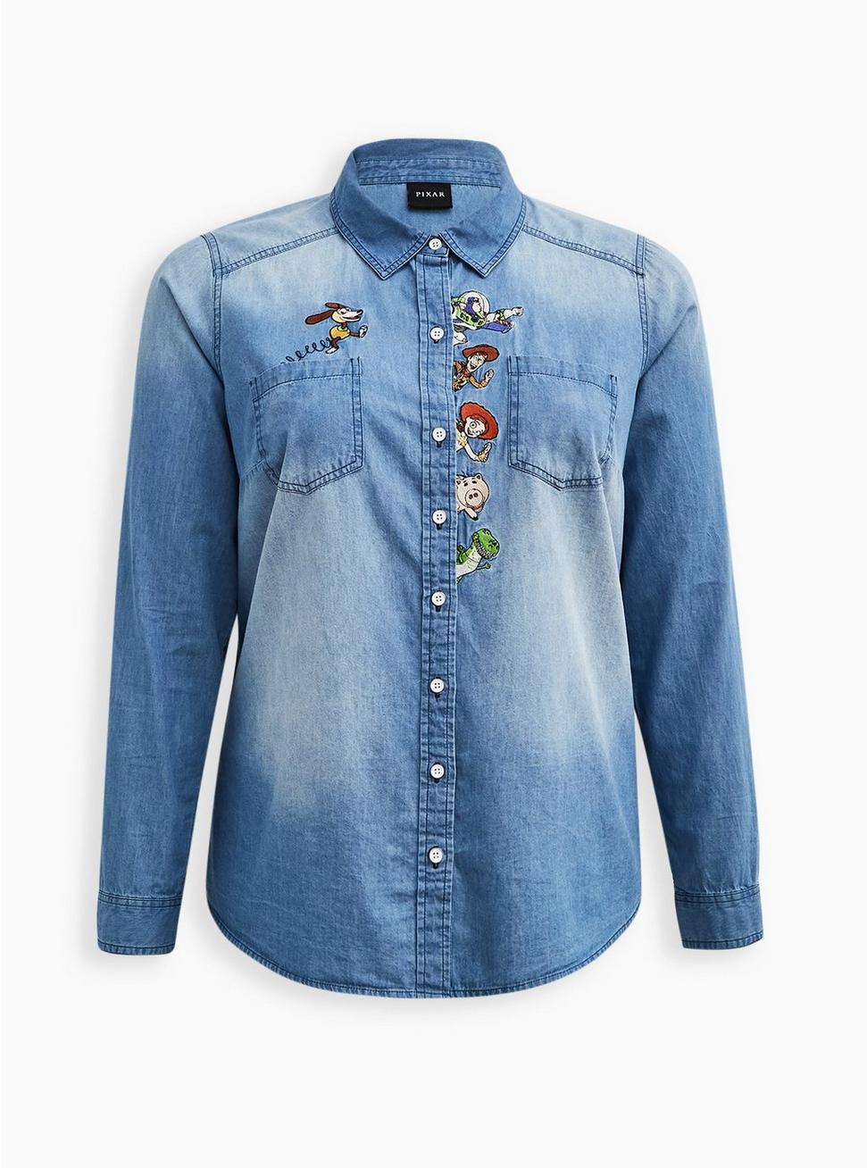 Disney Pixar Toy Story Button Down Top - Chambray Denim Toy Story Light Wash, MULTI, hi-res