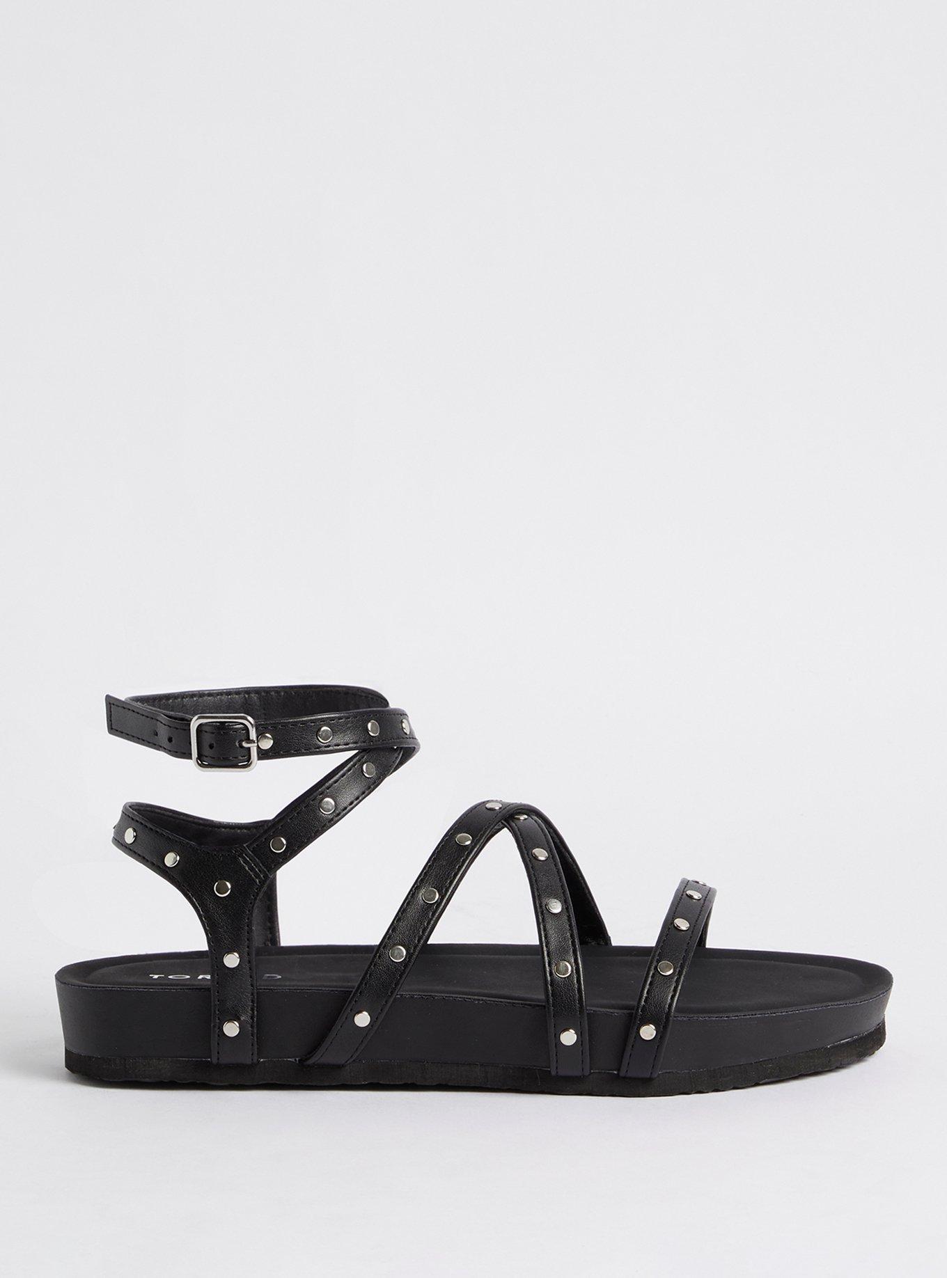 Plus Size Studded Chunky Footbed Sandal - Black  (WW) , BLACK, alternate