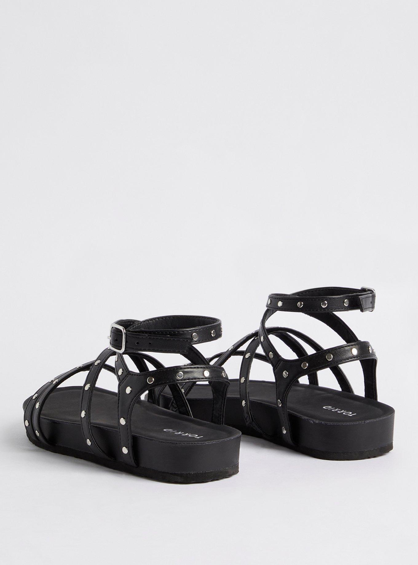 Plus Size Studded Chunky Footbed Sandal - Black  (WW) , BLACK, alternate
