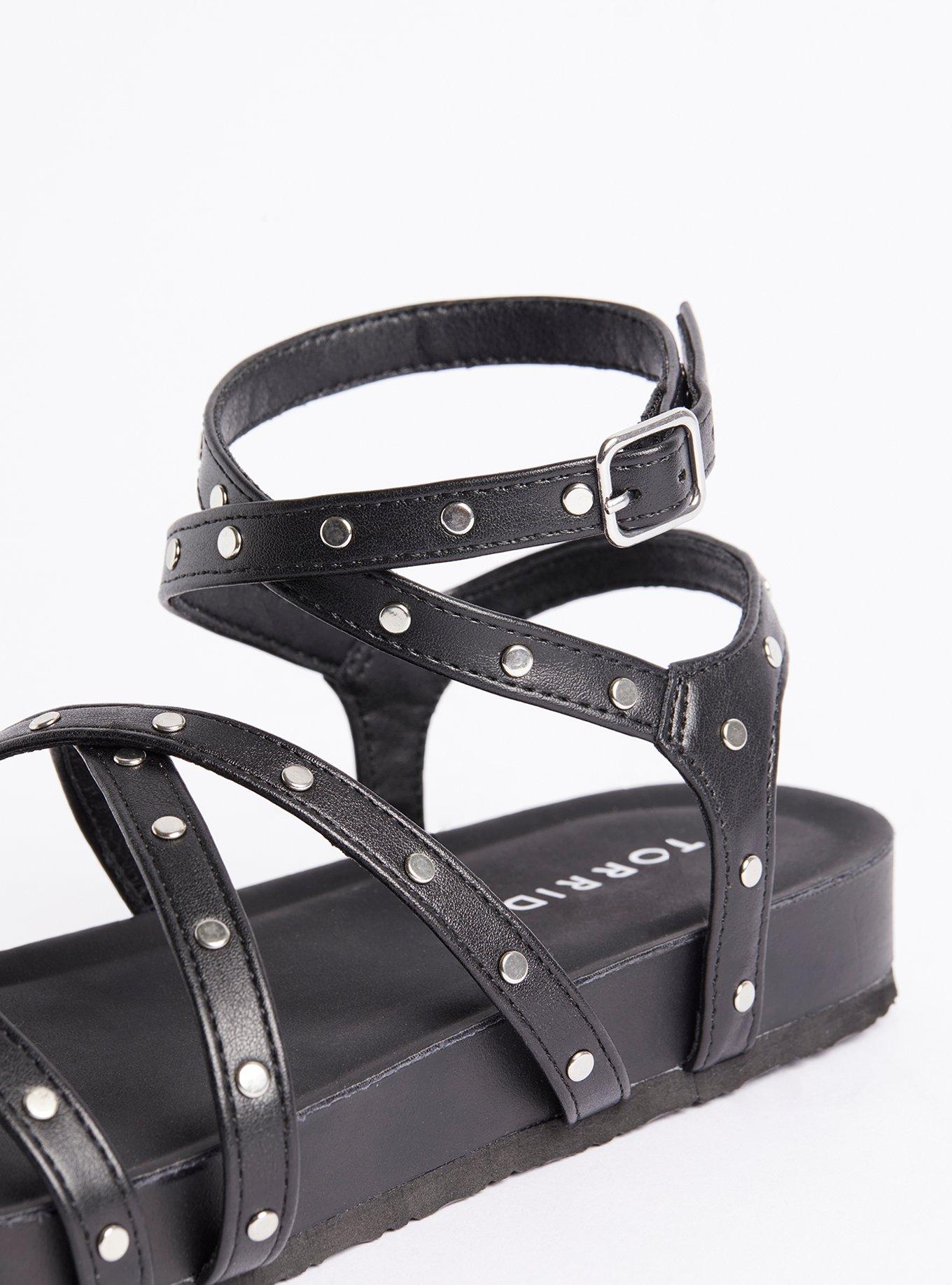 Plus Size Studded Chunky Footbed Sandal - Black  (WW) , BLACK, alternate