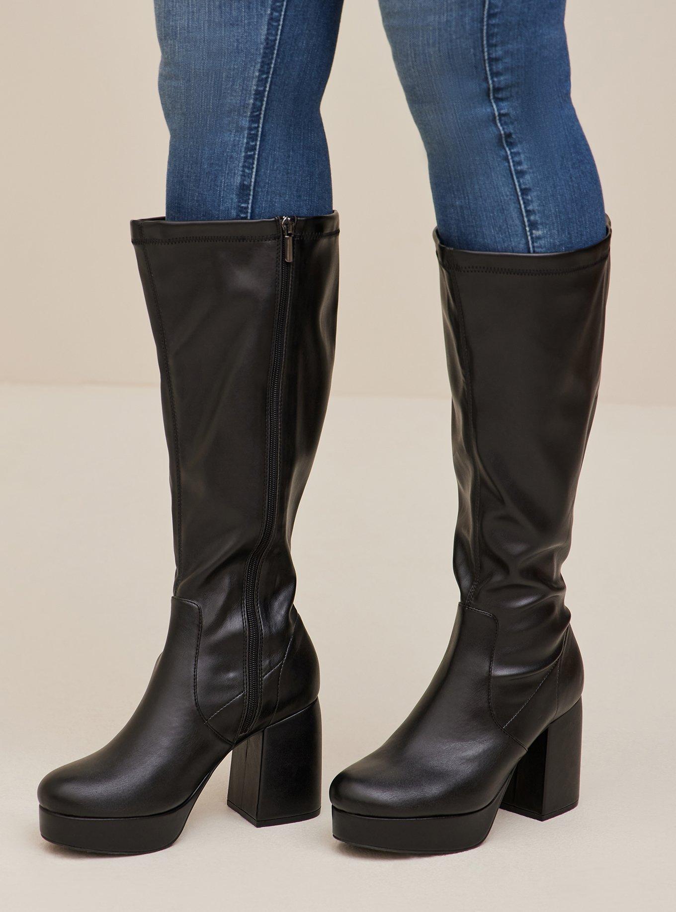 Plus Size - Platform Heel Knee Bootie - Black (WW) - Torrid