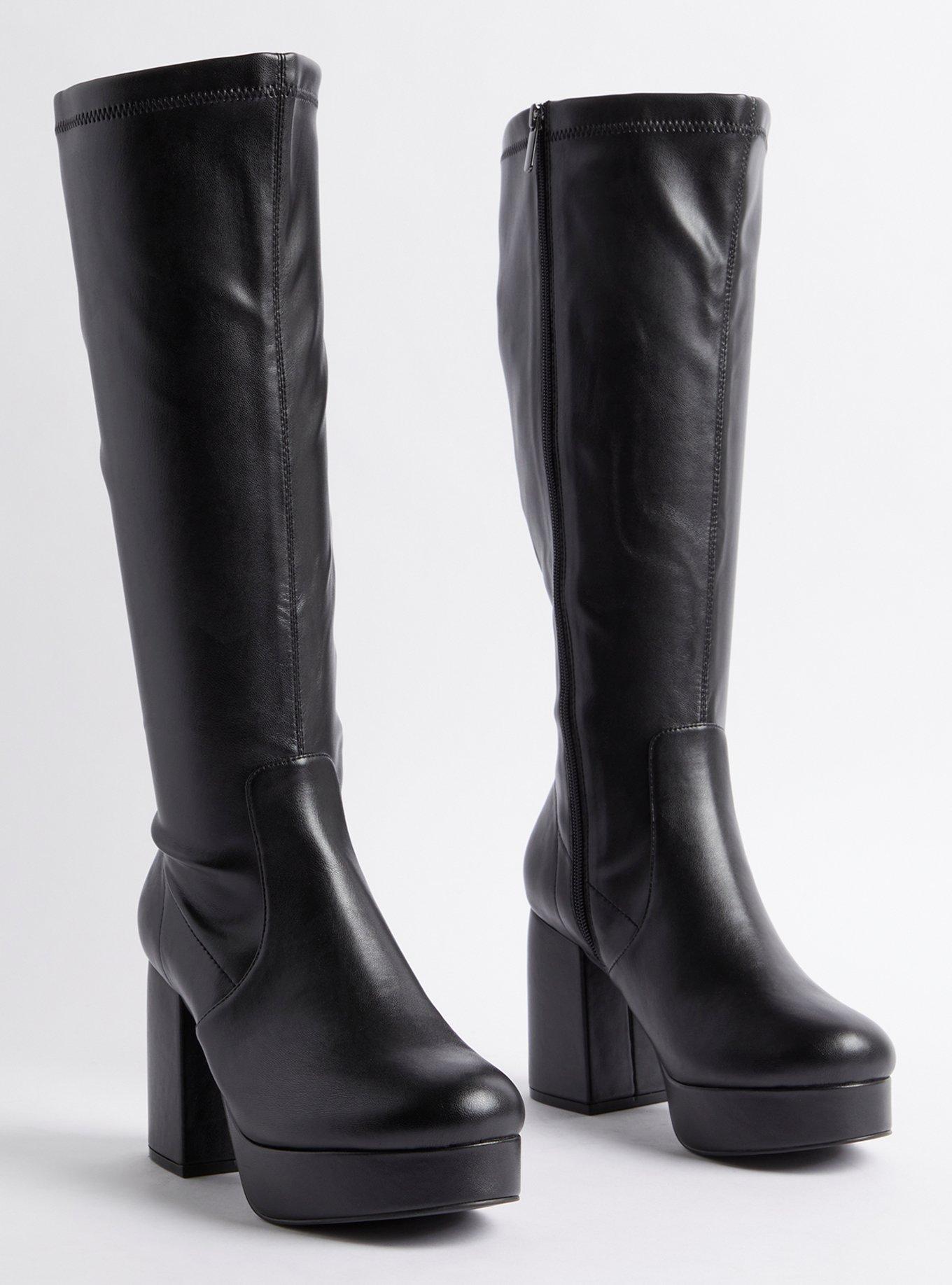 Platform Heel Knee Bootie - Black (WW), , hi-res