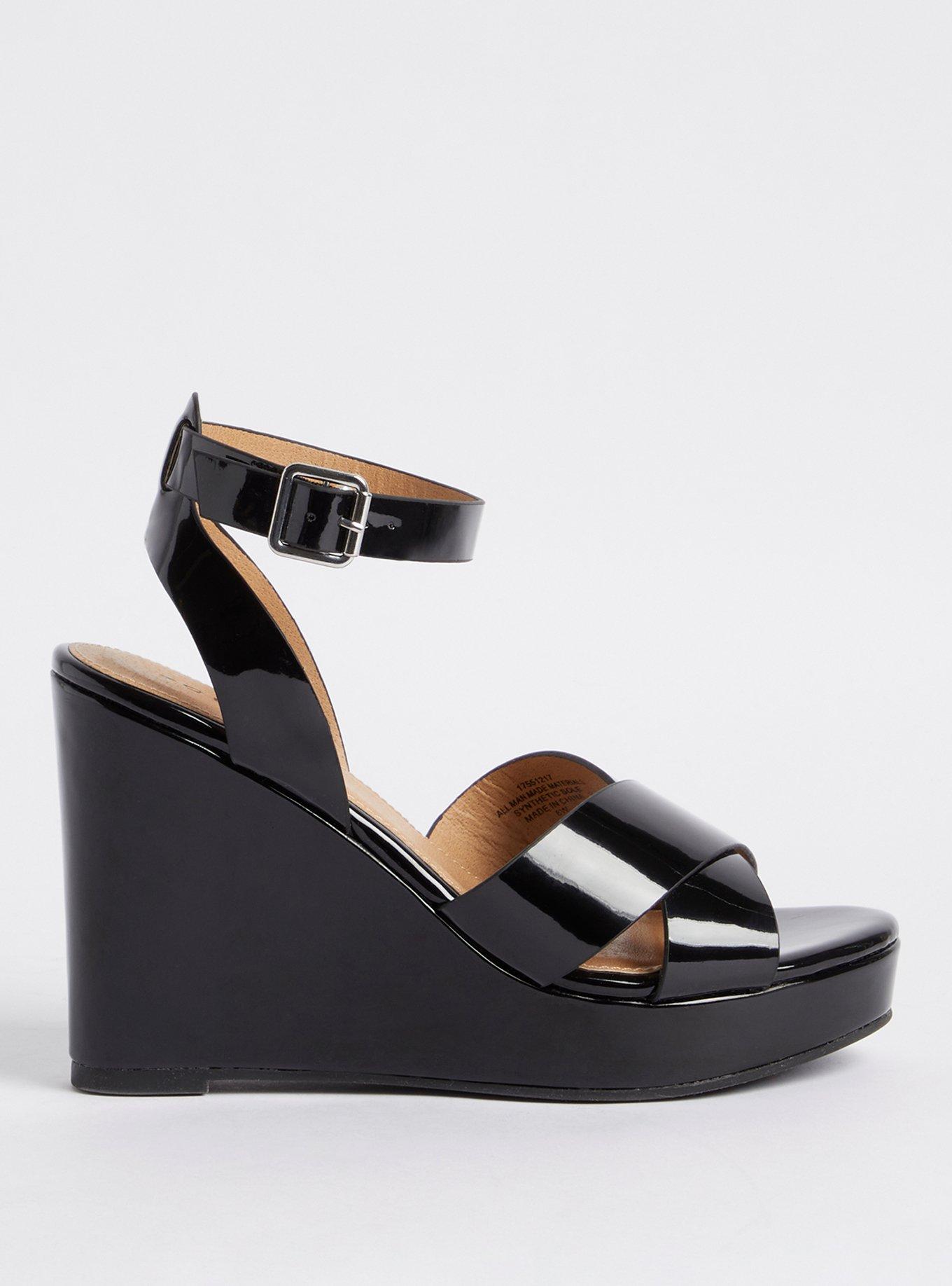 Strappy Platform Wedge Sandal - Patent Black (WW) , BLACK, alternate