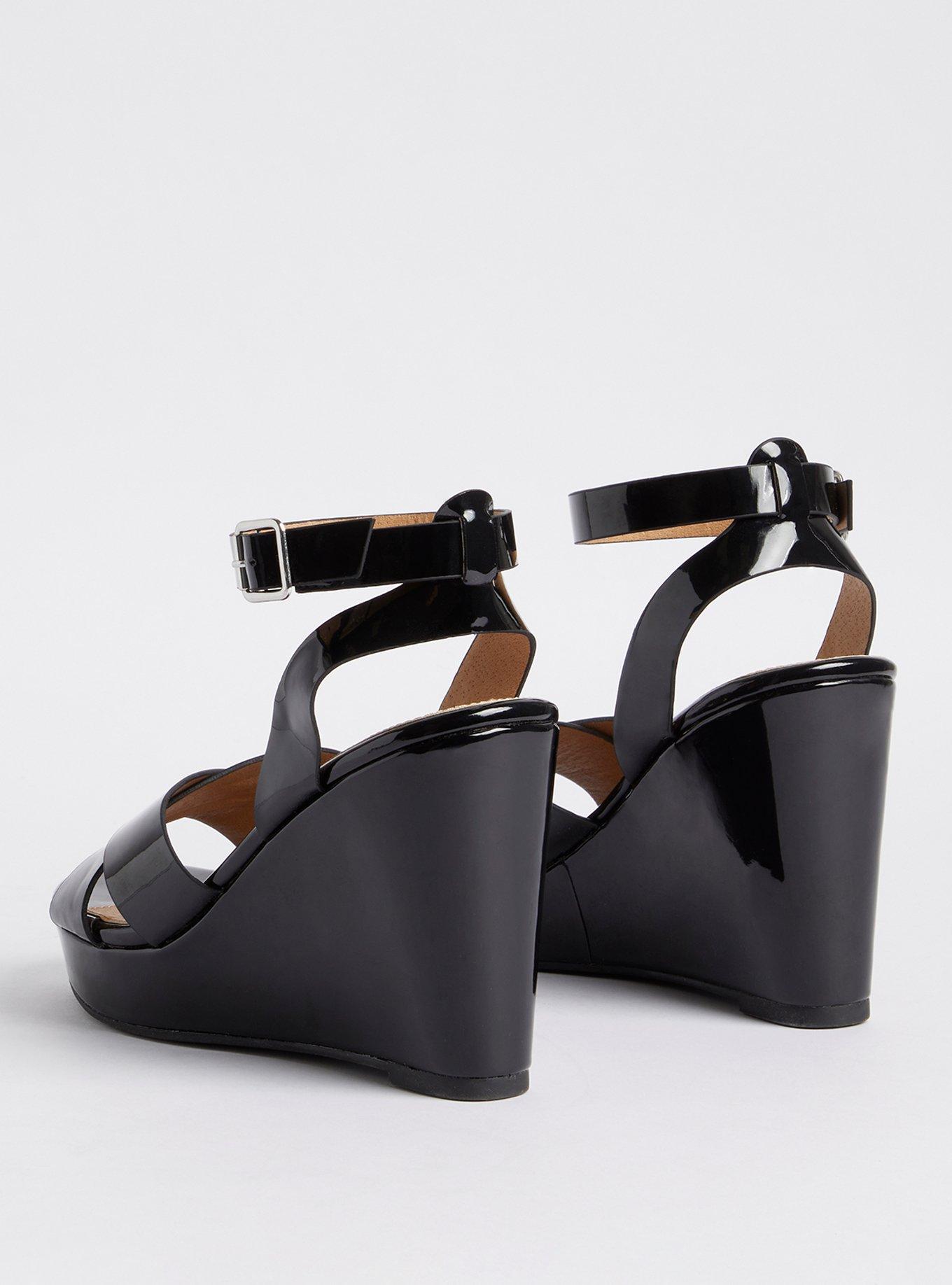 Plus Size - Strappy Platform Wedge Sandal - Patent Black (WW) - Torrid