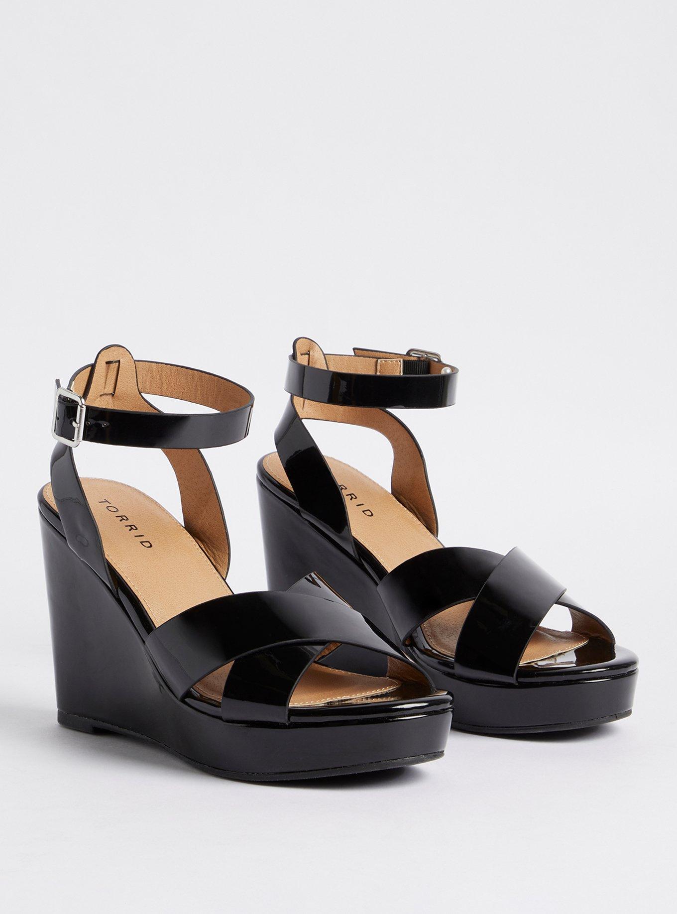 Plus Size - Strappy Platform Wedge - Patent Black (WW) - Torrid