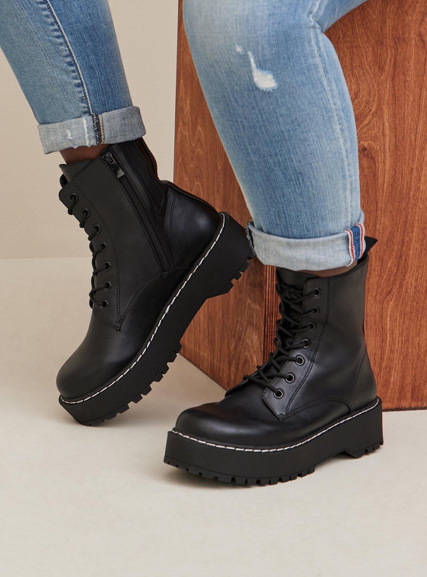 1914 Harness Leather Tall Lace Up Platform Boots in Black