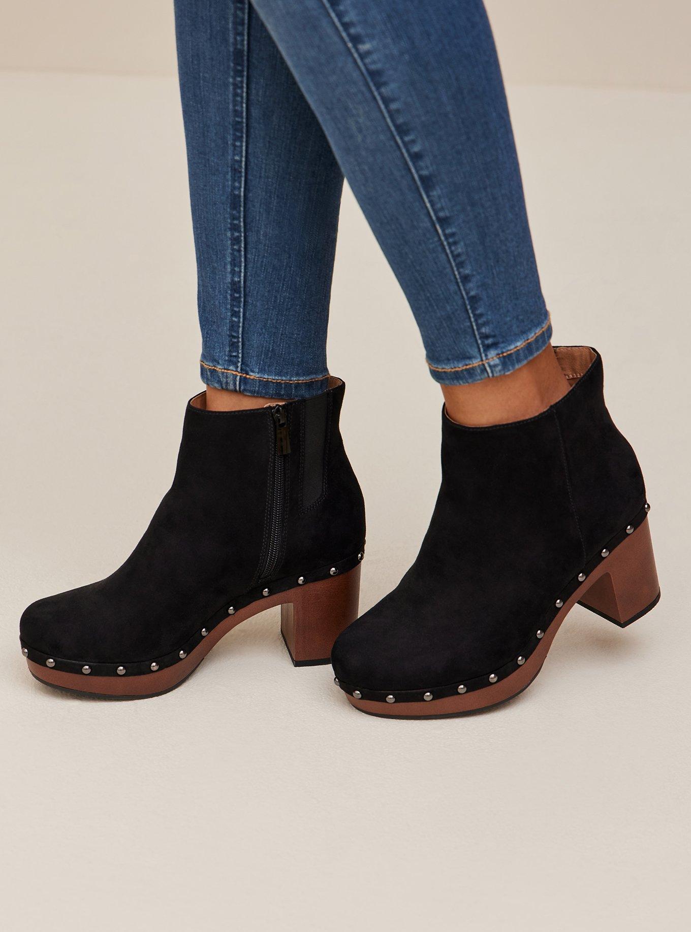 Plus Size - Studded Clog Bootie - Faux Suede Black (WW) - Torrid