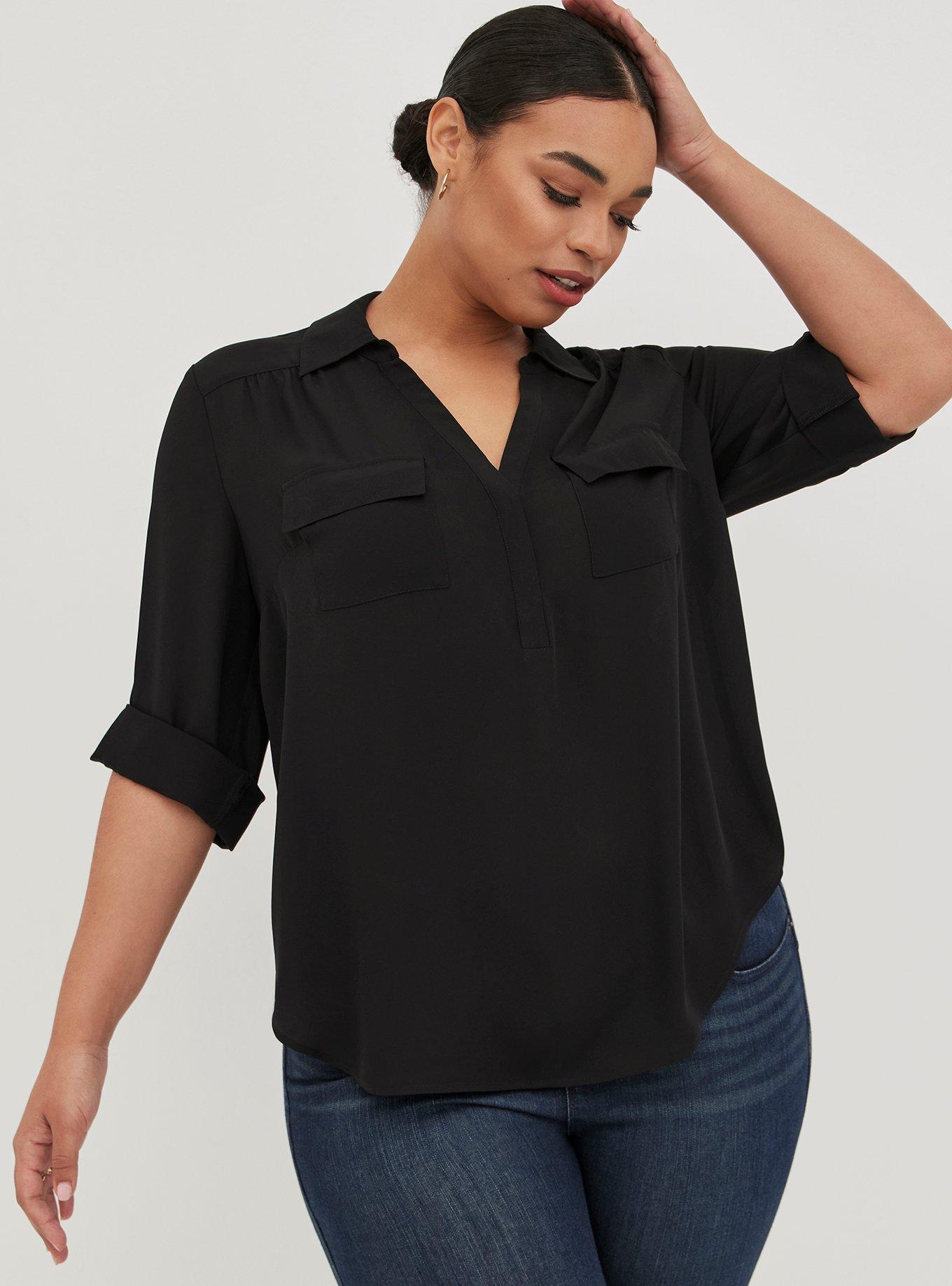 Plus Size - Harper Georgette Collared 3/4 Sleeve Blouse - Torrid