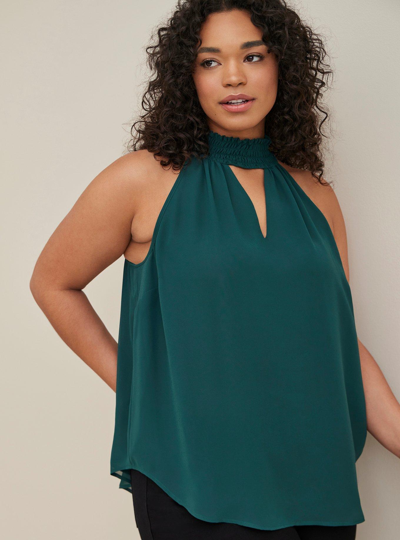 Keyhole High-Neck Blouse - Chiffon Green, JUNEBUG, alternate