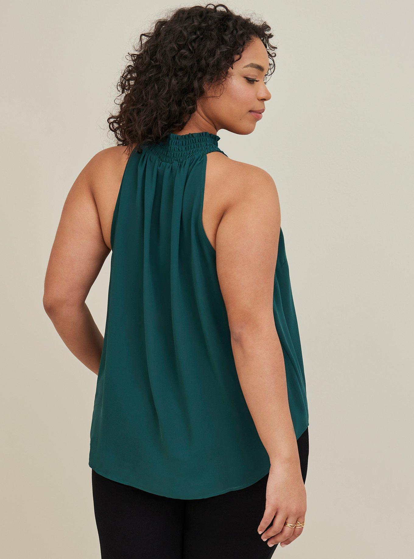 Keyhole High-Neck Blouse - Chiffon Green, JUNEBUG, alternate