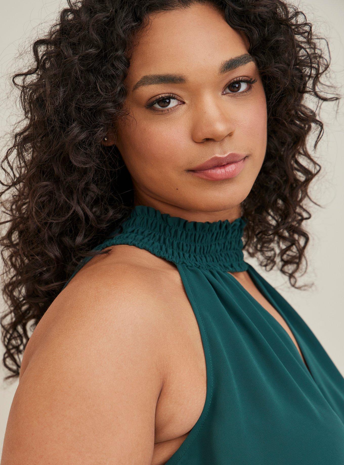 Keyhole High-Neck Blouse - Chiffon Green, JUNEBUG, alternate