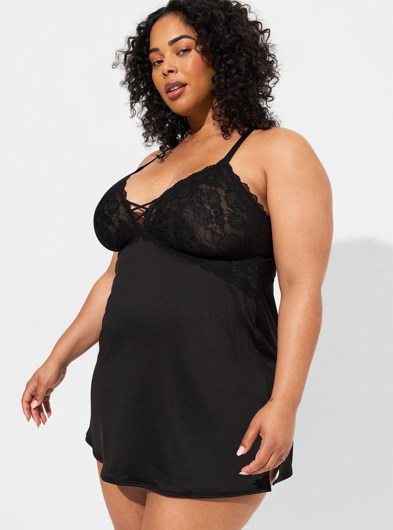 TORRID ONLINE EXCLUSIVE SIZE 46 DDD BLACK MICROFIBER & LACE PUSH