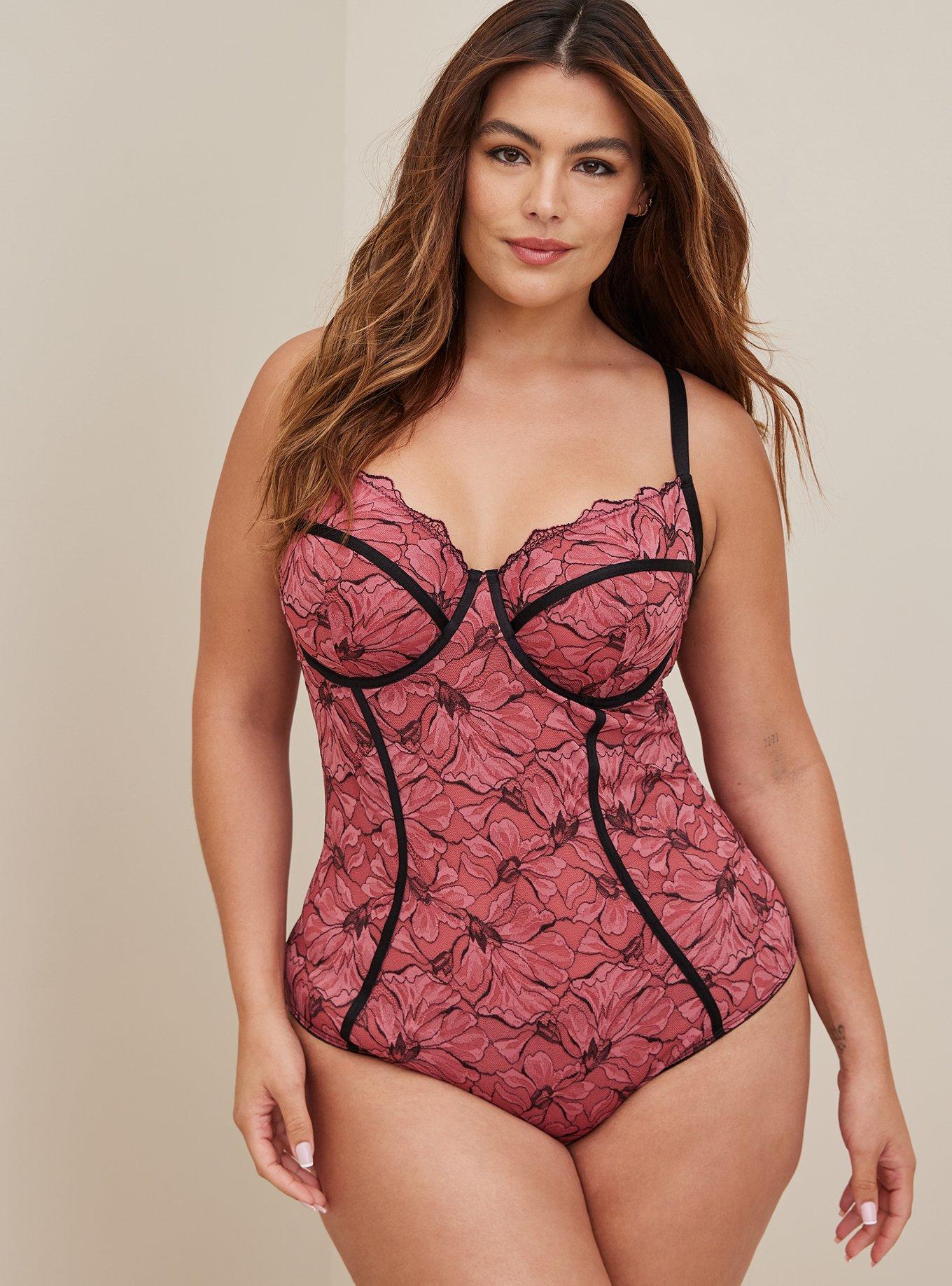 LACE BODYSUIT WITH UNDERWIRE - Dark pink