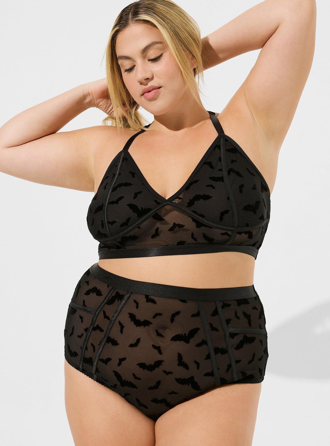 Flocked Mesh Bralette, STORMY BATS, alternate