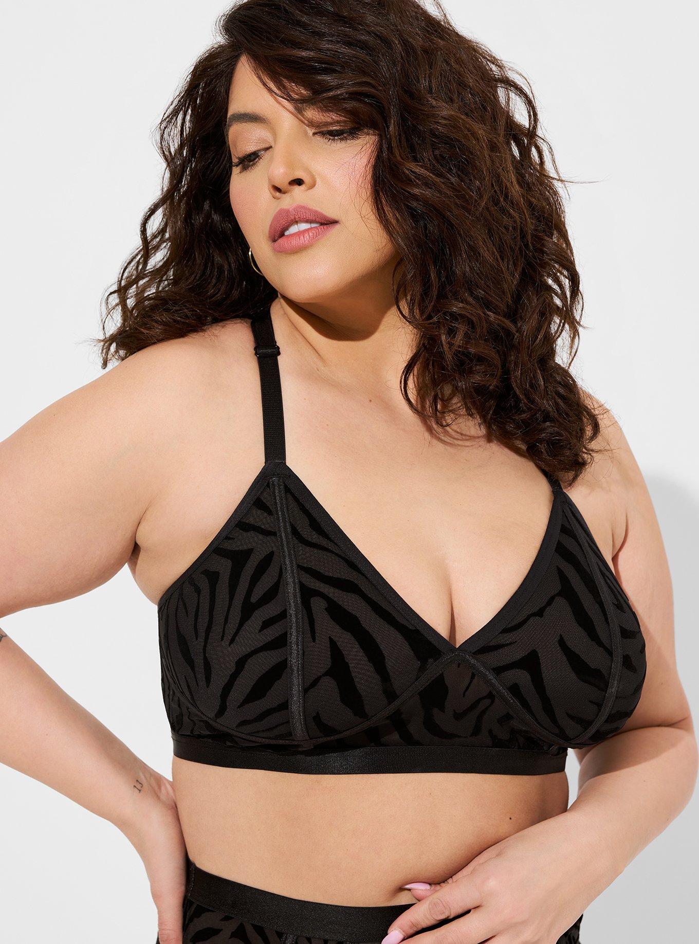 Shape Black Flocked Mesh Bralet Overlay Crop Top